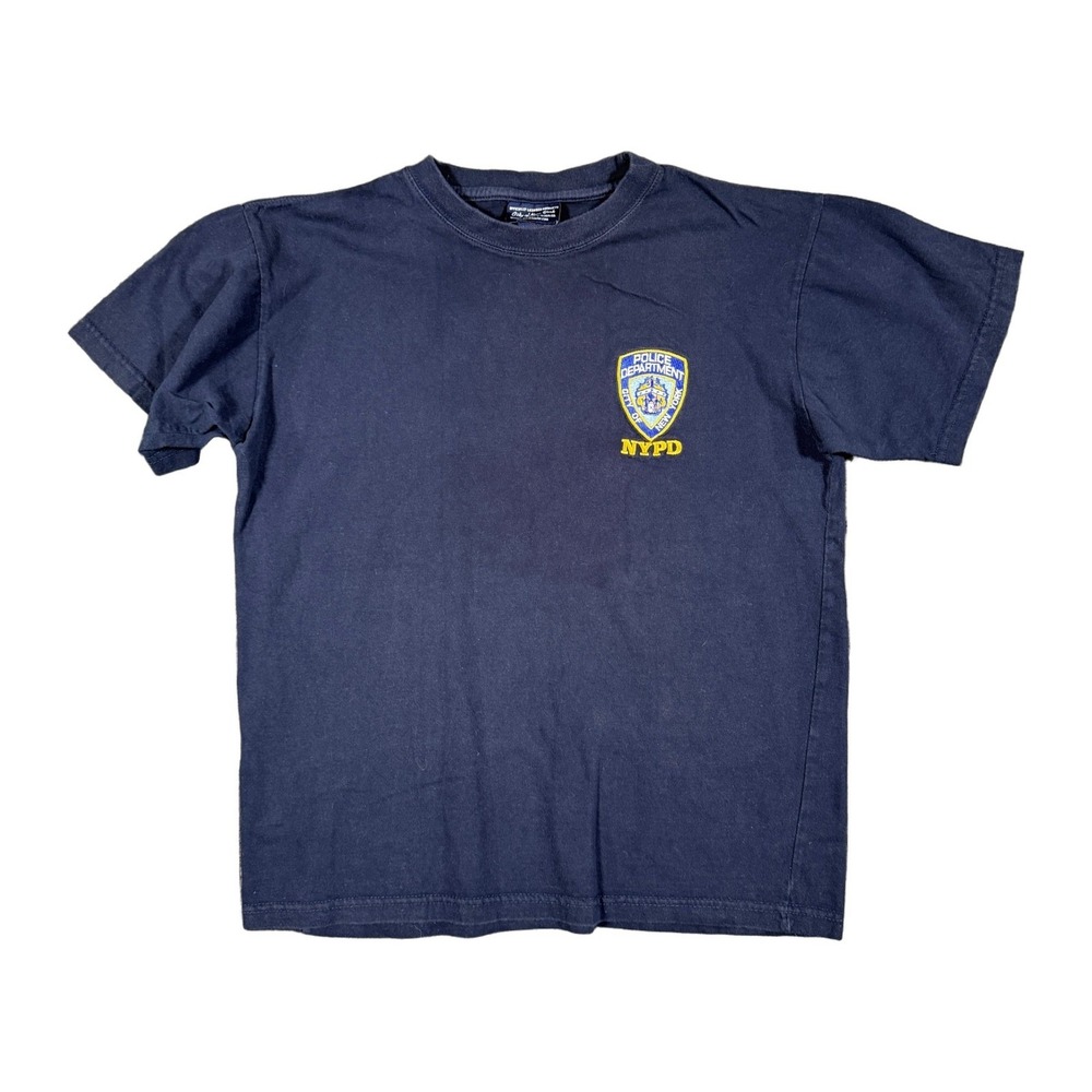 NY Popular NYPD Police Department Graphic T-Shirt Navy Blue Embroidered Medium